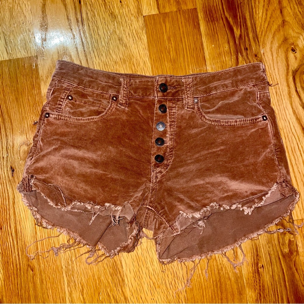 Free People Corduroy button fly distressed shorts